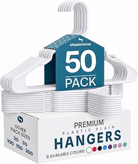 Utopia Home Plastic Hangers 50 Pack – Space Saving Clothes Hanger White | Durable & strong | Closet organizer & storage | Ideal for apartments, dorms & stocking stuffers