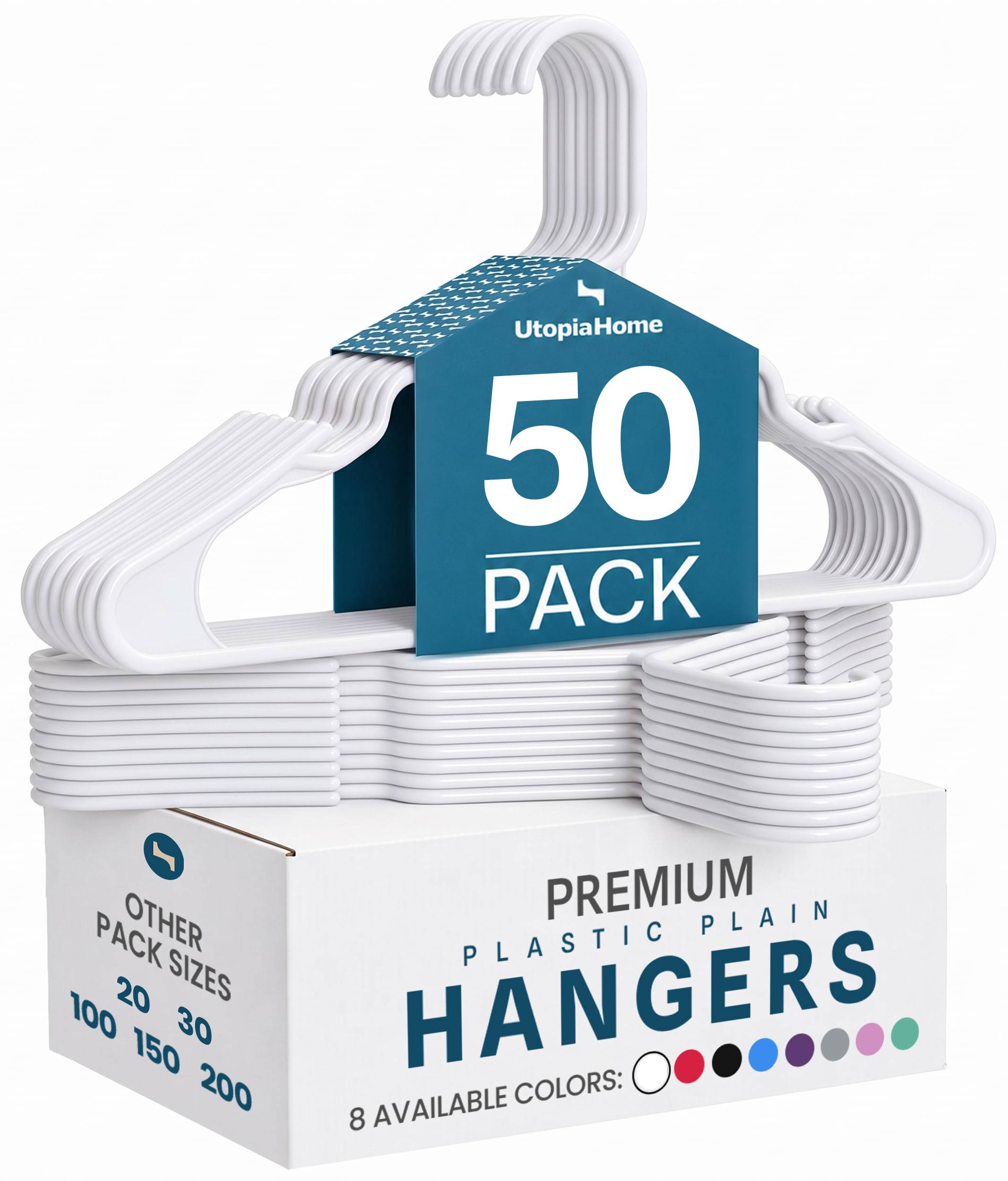 Utopia Home Plastic Hangers 50 Pack – Space Saving Clothes Hanger White | Durabl