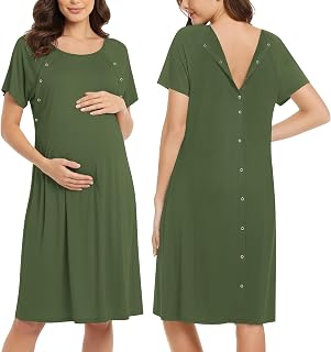 Ekouaer Women’s Nursing/Delivery/Labor/Hospital Nightdress Short Sleeve Maternity Nightgown with Button S-XXL