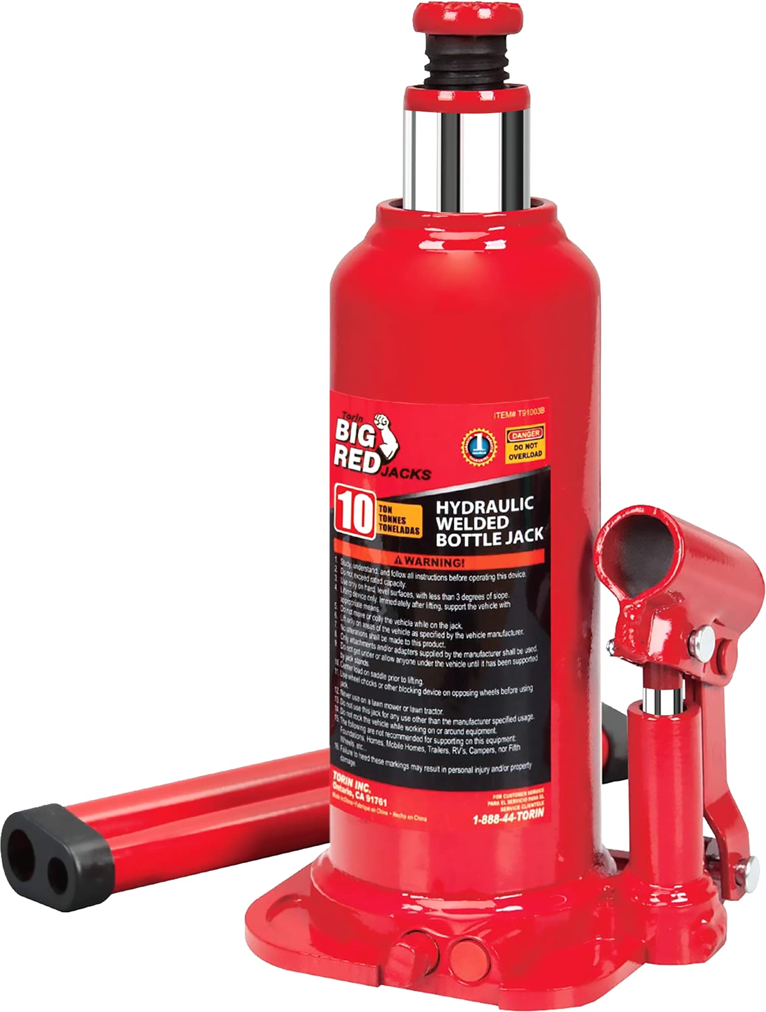 BIG RED 10 Ton (20,000 LBs)  Hydraulic Welded Bottle Jack | 10 Ton Capacity; Lif