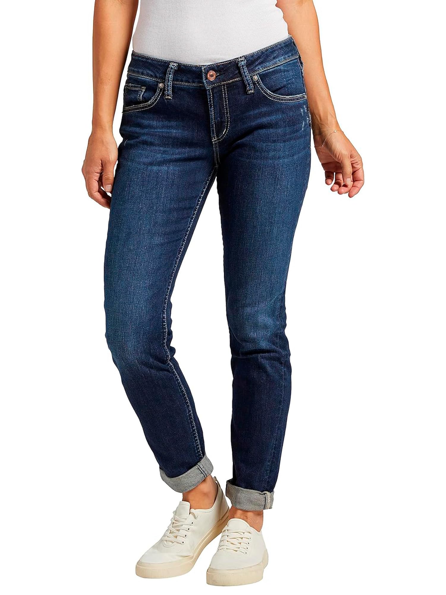 Silver Jeans Co. Women's Boyfriend Mid Rise Slim Leg Jeans
