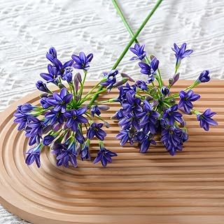 2 Pieces Artificial Agapanthus Flowers, Silk Lotus Flowers Realistic Touch Fake Flower Bouquets Decor Table Centerpieces for Home Wedding Office Party (Blue)