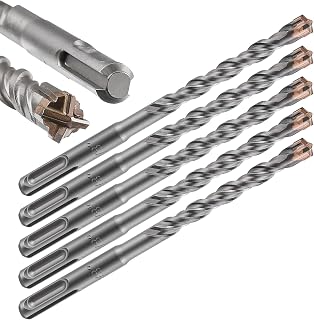 Wensilon Concrete Drill Bit 5pcs 3/8" X 6"-4" Cross-Type Double Thread Carbide Material Suitable for Concrete, Brick, Cement Walls, Stone, Hammer Drill Bits for Concrete