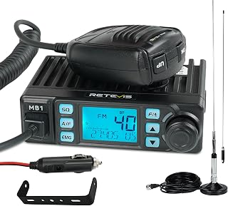 Retevis MB1 CB Radio Kit, AM/FM Mini CB Radio with Antenna for Truck | Noise Cancellation, 7-Color Screen, Easy to Install, 12V/24V Cigarette Lighter Plug, Emergency Channel 9/19, Auto-Scan, VOX