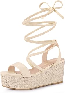 Allegra K Women Lace Up Wedge Heel Slingback Platform Strappy Sandals