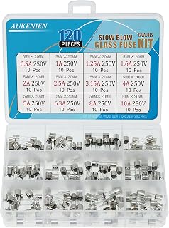 AUKENIEN Slow Blow Glass Fuse Assortment Kit 250V T 0.5 1 1.25 1.6 2 2.5 3.15 4 5 6.3 8 10 Amp 20MM 0.5A 1A 1.25A 1.6A 2A 2.5A 3.15A 4A 5A 6.3A 8A 10A 5X20 Fuses assorted household uk
