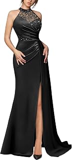 MIUSOL Women's Sleeveless Halter Neck High Slit Evening Party Banquet Wedding Maxi Dress