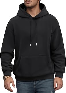 Jhsnjnr Mens Hoodies Fleece Lined Long Sleeve Drawstring Sweatshirt with Pocket Basic Plain Pullover Hoodie