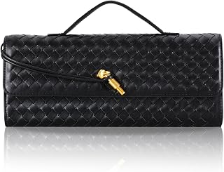 EGCUQ Pu Leather Woven Bag Purse,Black Clutch, Woven Evening Bag For Women 11.8" x 1.7" x 4.9"