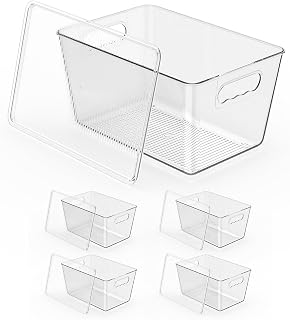 4 Pack Clear Stackable Storage Bins with Lids 29x19x15 cm