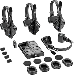 Hollyland Solidcom C1 [Official] Wireless Intercom Full Duplex 4-Person Communication Headset System with 1 Master and 3 Remote Single Ear Headphone Microphone 1100ft Los Range…