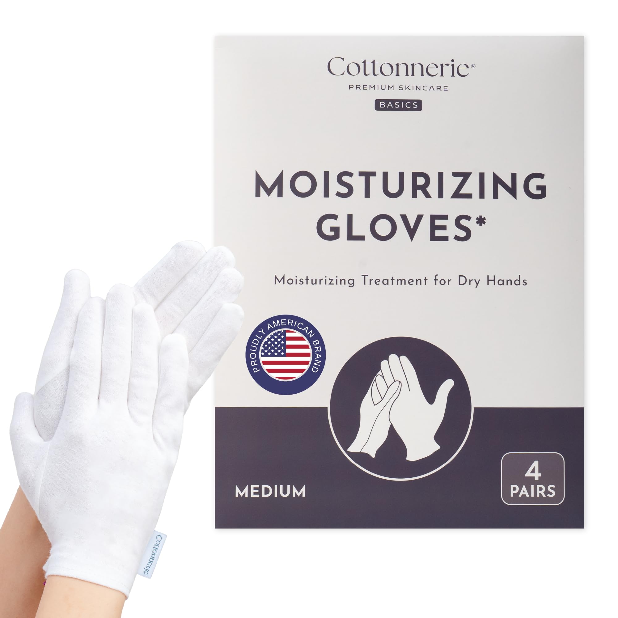 4 Pairs Cottonnerie Basics Cotton Gloves for Dry Hands Sleeping, Moisturizing Gl