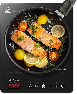 Aobosi Single Induction Cooker,Portable Induction Hob with Ultra-thin Body(32 * 26 * 4.2),20 Power and Temperature levels,Booster Function 2000W,Safety Lock,10H Timer,Black