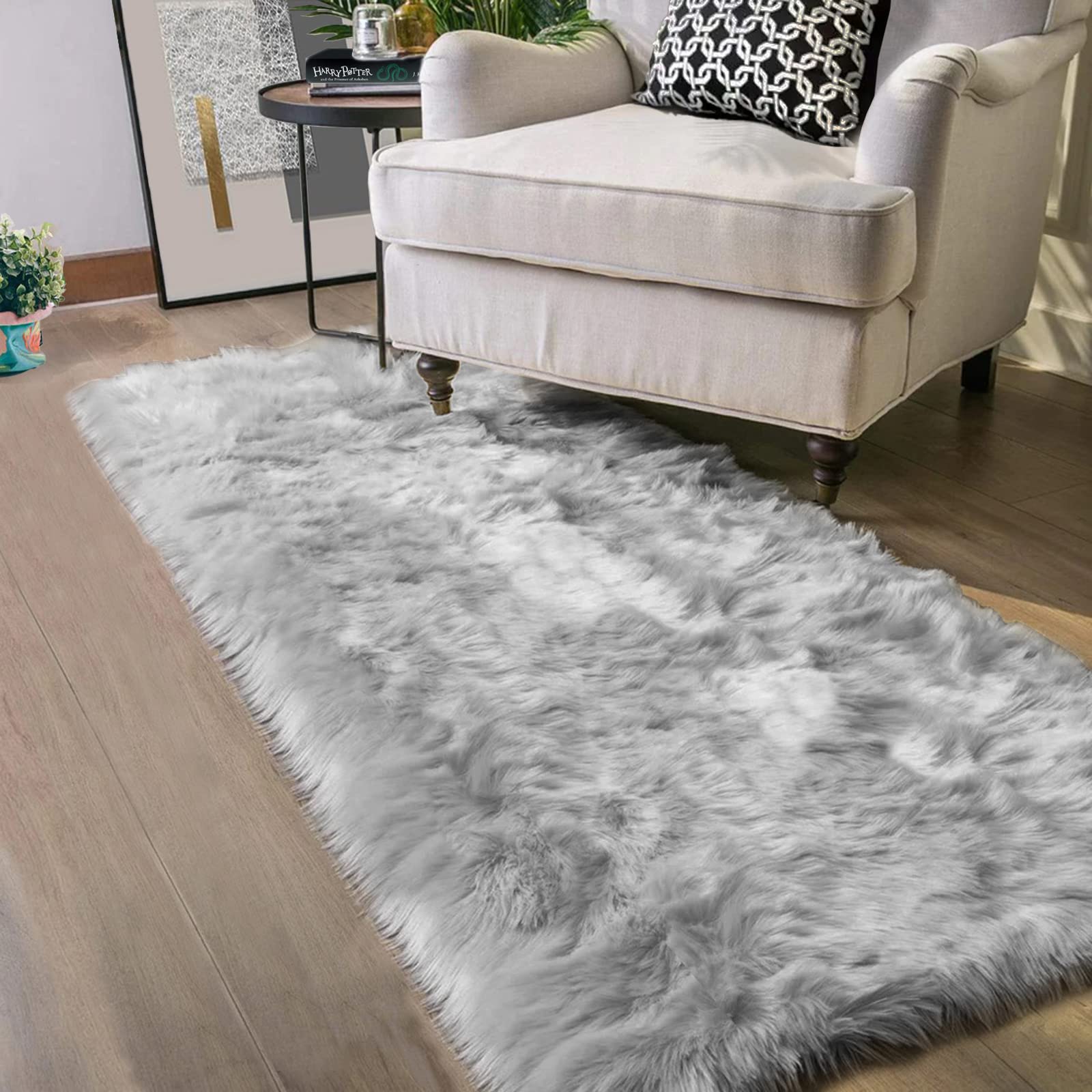 Latepis Grey Faux Sheepskin Area Rug, Washable Fluffy Fluffy Fluffy Area Rugs fo