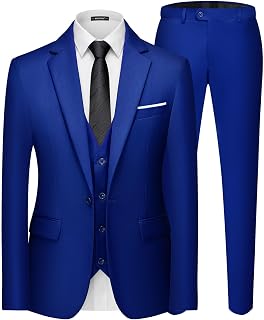 MAGE MALE Men's 3 Pieces Suit One Button Tuxedo Slim Fit Blazer Vest Pants