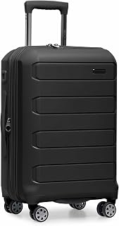 Traveler's Choice Pagosa Hardshell Expandable Luggage with Spinner Wheels, Black, 22-Inch Carry-on