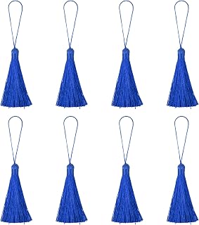 8 Pcs Mini Tassels Soft Silky Soft Tassels with Loops for Key Chain Graduation DIY Crafts 6.5 Inch Sapphire Blue