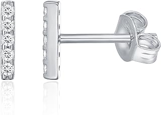 PAVOI CZ Dainty Bar Stud Earrings for Women, White Gold, Size 8