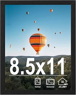 JCJMY 8.5x11 Picture Frame for Wall or Tabletop Display, Black | 8.5 x 11 Certificate Photo Frame with Shatter-Resistant Plexiglass, Sturdy Classic 8.5 by 11 Frame