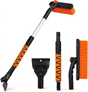 Poemmoon 33" Snow Brush and Ice Scraper for Car Windshield, Extendable &amp; 360° Pivoting Brush Head, Detachable Snow Scrapers with Ergonomic Foam Grip for Cars, Trucks, Suvs (Heavy Duty ABS, PVC Brush)