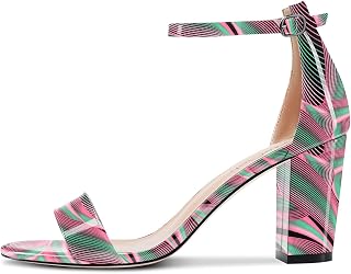 NobleOnly Women's Chunky Wide High Heel Open Toe Sandals Strap Ankle Cute Wedding Dress Clear Shoes
