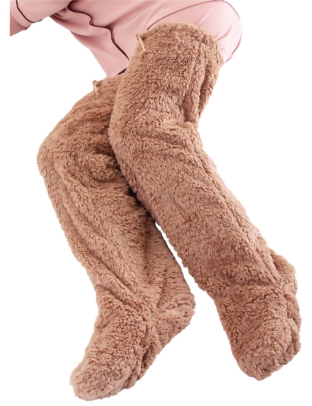 Alphax Room Socks Ultra-Warm Long Cover with Stoppers, Brown, Large