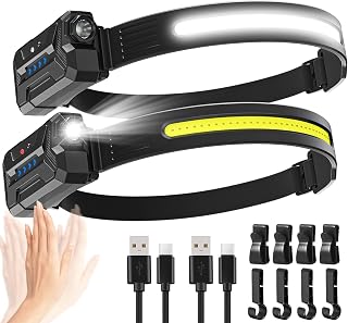 【2 Pack】Head Torch Rechargeable, Super Bright 230° Wide Beam Headtorch | 2000mAh 22H Runtime, 7 Modes & Motion Sensor, Instant Shut-Off, Waterproof, Lightweight, Headlamp for Running/Camping/Hiking