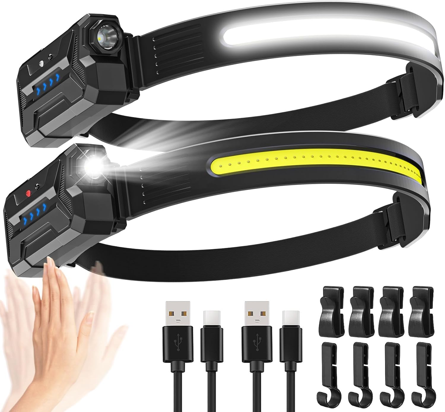 【2 Pack】Head Torch Rechargeable, Super Bright 230° Wide Beam Headtorch | 2000mAh