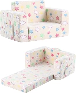 Tiita Kids Sofa Couch, Convertible Children Couch to Lounger, Toddler Comfy Sofa with Cute Graffiti Pattern Design for Girls and Boys, Colored Stars