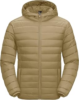 MAGCOMSEN Men's Lightweight Puffer Jacket Hooded Warm Winter Coat Quilted Lined Water-Resistant Full Zip Bubble Jackets