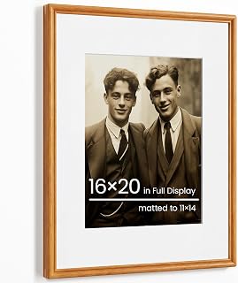 Heimlove 16x20 Teak Picture Frame,Handcrafted 16"x20" Photo Frame with Mat to 11x14 Tempered Real Glass 16 x 20 Wooden Frames 20x16 Picture Frames for Wall or Tabletop Display