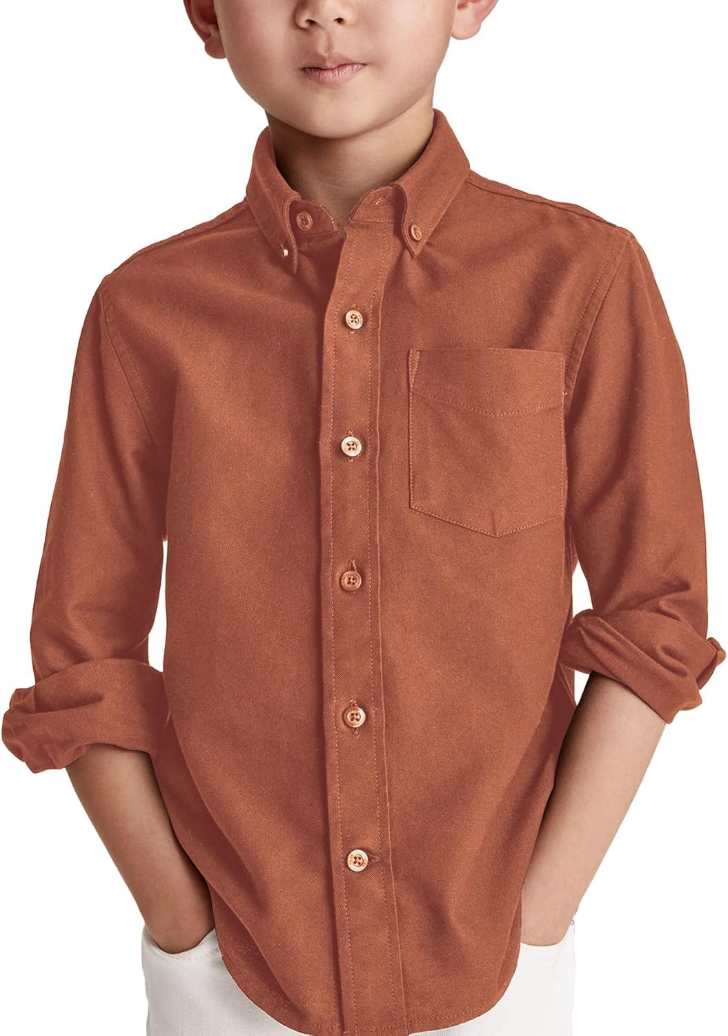 Boys Long Sleeve Dress Shirts Classic Collared Button Down Shirt 4-14 Year | Fas
