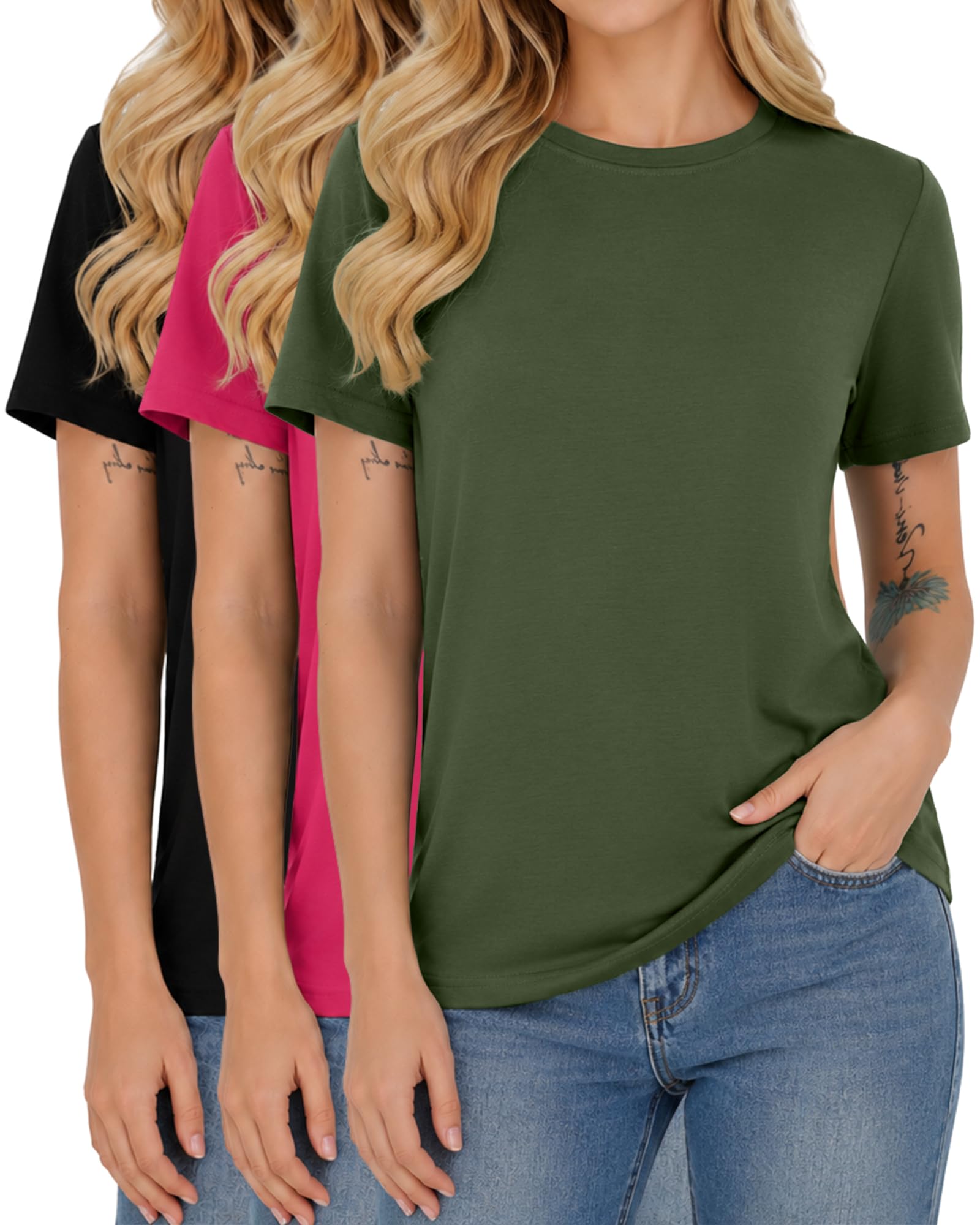 AIYINO Womens Plain T Shirts Everyday Basic Tee Casual Spring Summer Tops