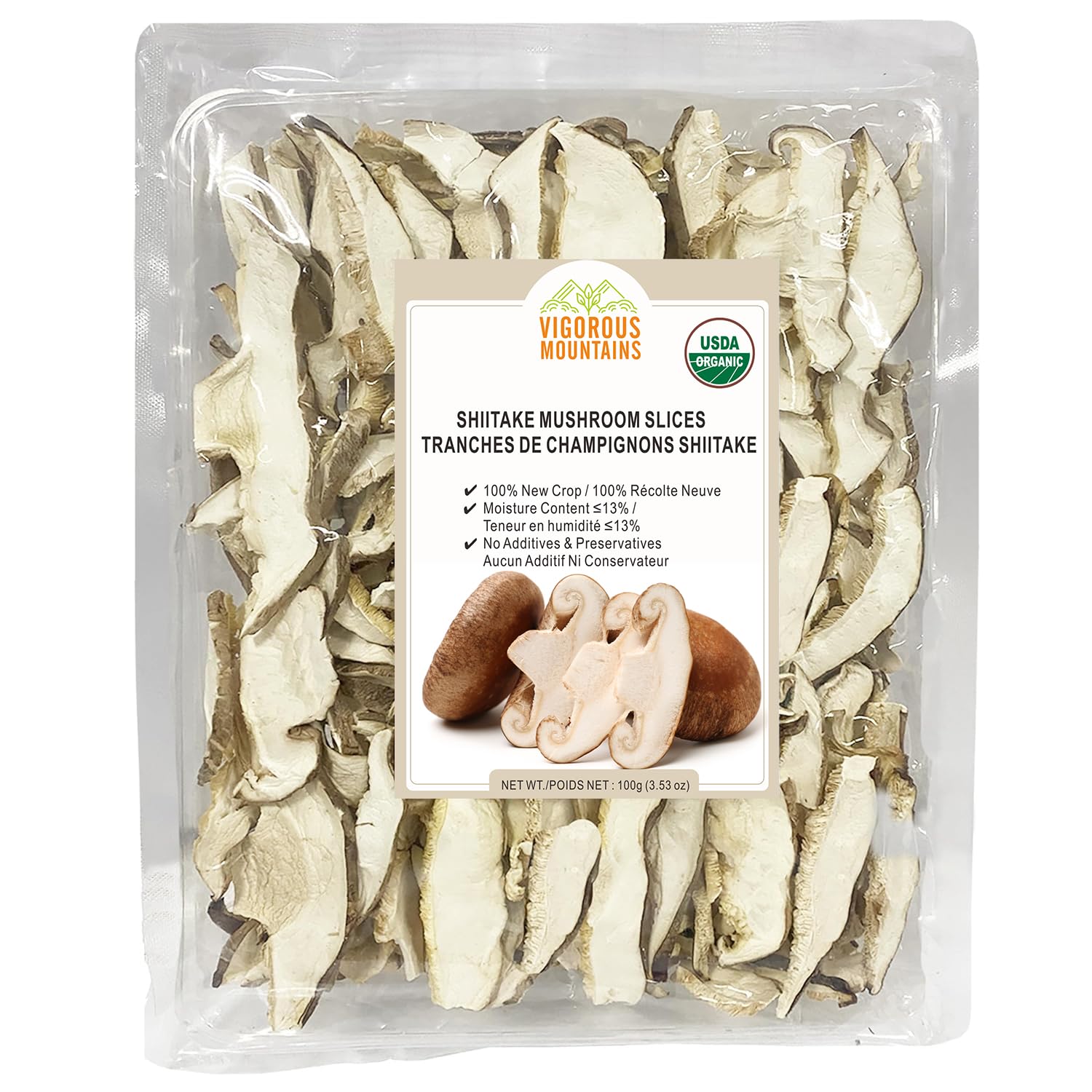 VIGOROUS MOUNTAINS Organic Shiitake Mushrooms Sliced 100g(3.53Oz)