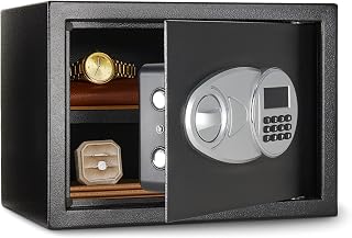 Amazon Basics Steel Security Safe and Lock Box with Electronic Keypad, Secure Documents Storage, Black, 0.5 Cubic Feet, 13.8"W x 9.8"D x 9.8"H, Removable Shelf