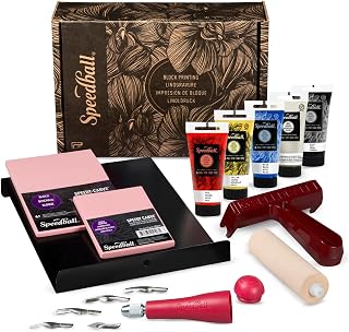 Speedball Deluxe Block Printing Kit - Includes Inks, Brayer, Bench Hook, Lino Handle and Cutters, Speedy-Carve Block, Mounted Linoleum Block (3472)
