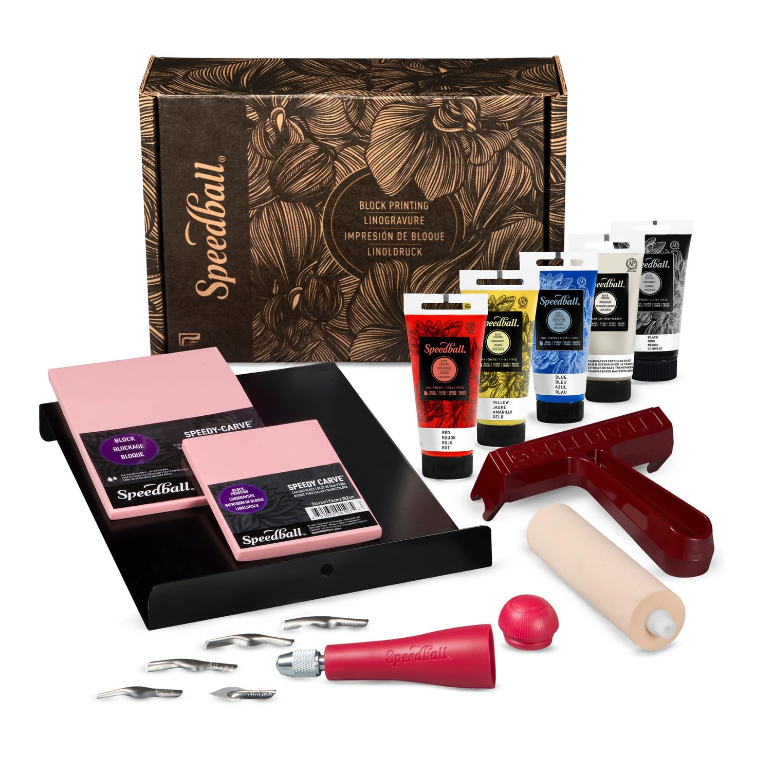 Speedball Deluxe Block Printing Kit - Includes Inks, Brayer, Bench Hook, Lino Ha