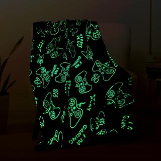 Gaming Gamer Glow in The Dark Blanket Boys Kids Teens Gifts for Birthday Christmas Valentine's Easter Age 1 2 3 4 5 6 7 8 9 10 11 12 13 Toddlers Video Game Gift Toys Fun Fluffy Plush Throw 50"x60"