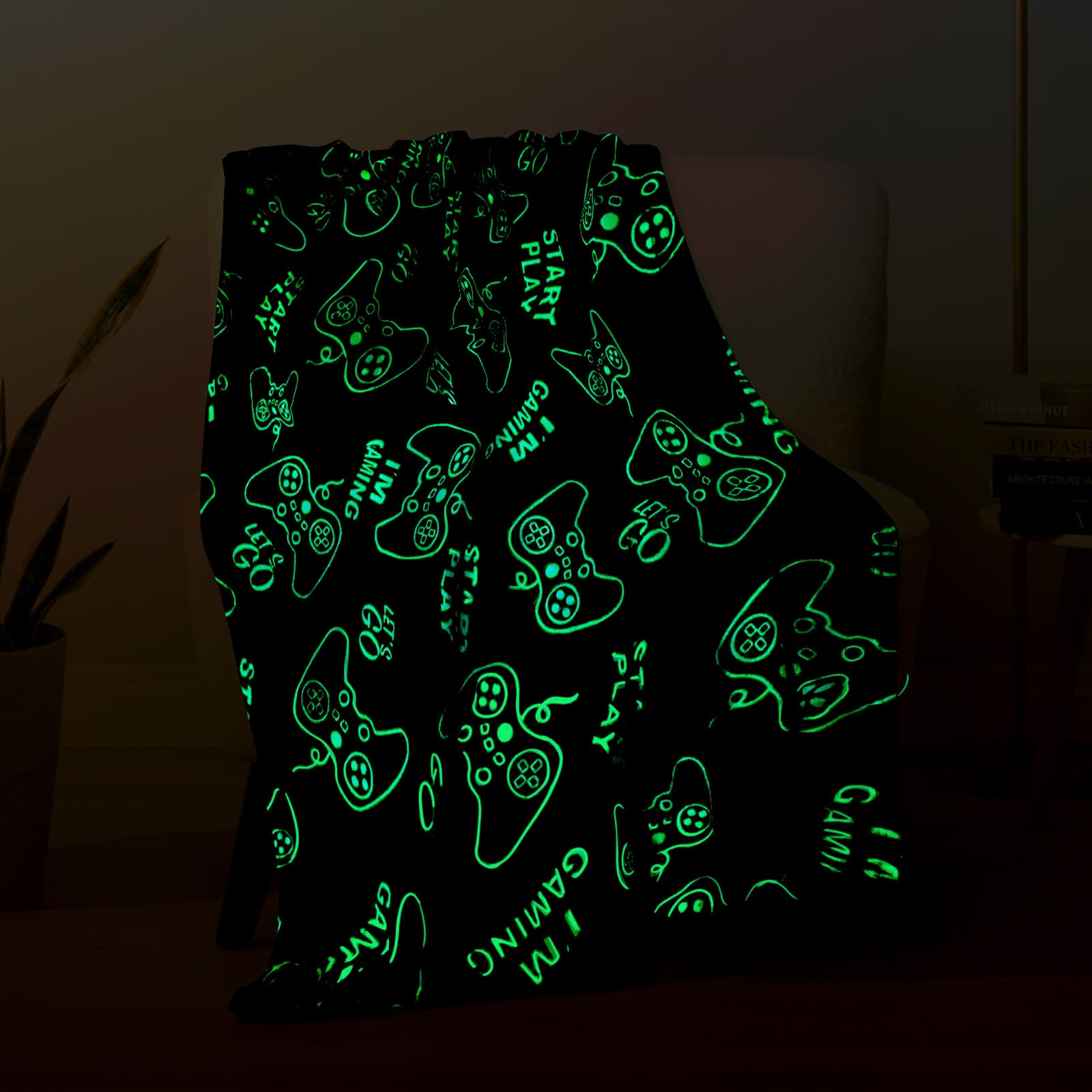Gaming Gamer Glow in The Dark Blanket Boys Kids Teens Gifts for Birthday Christm