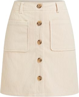 CIDER Womens Corduroy A Line Mini Casual Skirt Button Down with Pocket