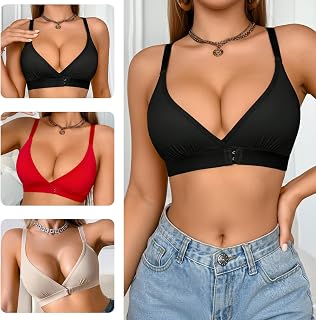 3 Pack Bras for Women Seamless Seamless Unpadded Front Closure Comfortable Underwear