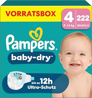 Pampers Baby-Dry Size 4, 222 Nappies, 9 kg - 14 kg