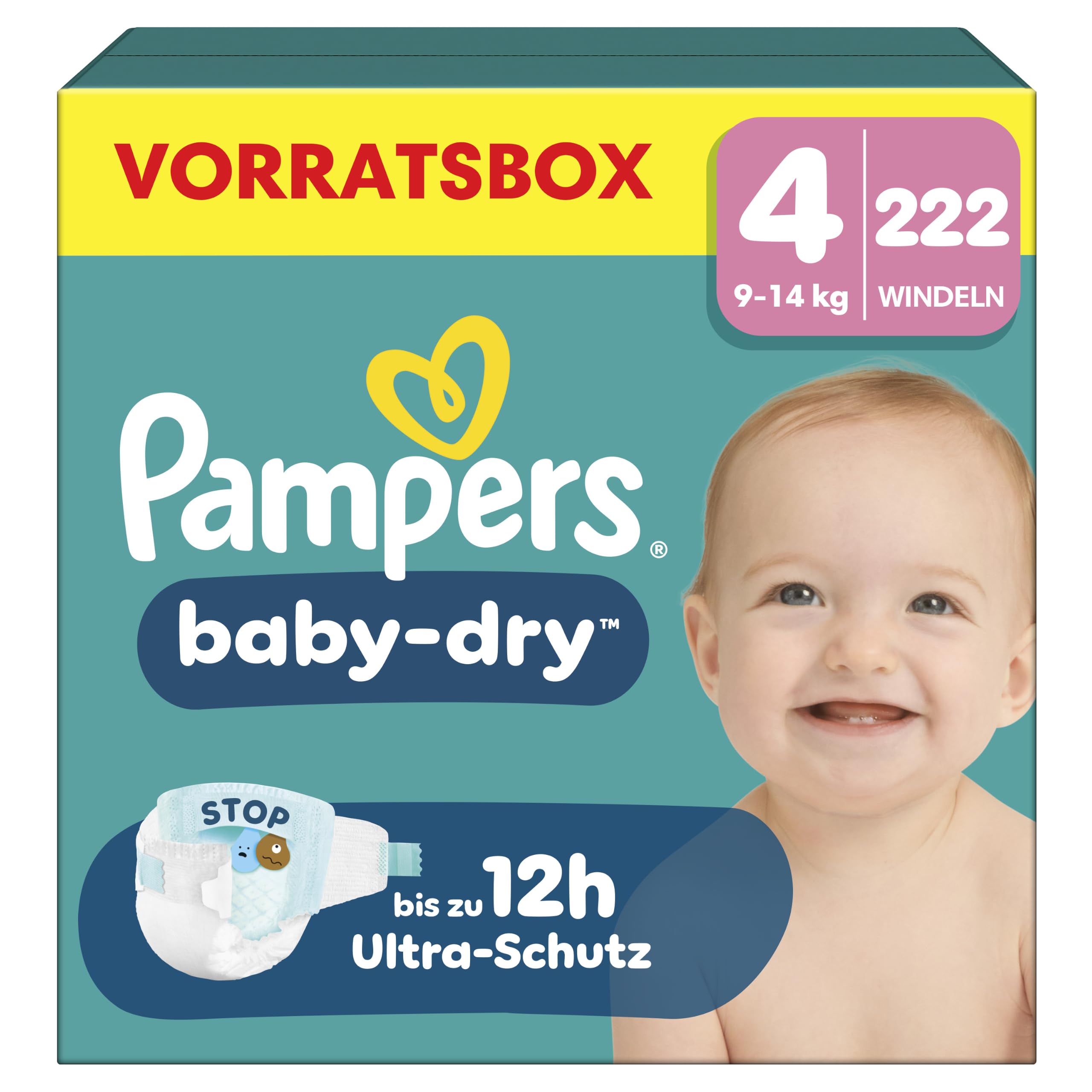 Pampers Baby-Dry Size 4, 222 Nappies, 9 kg - 14 kg
