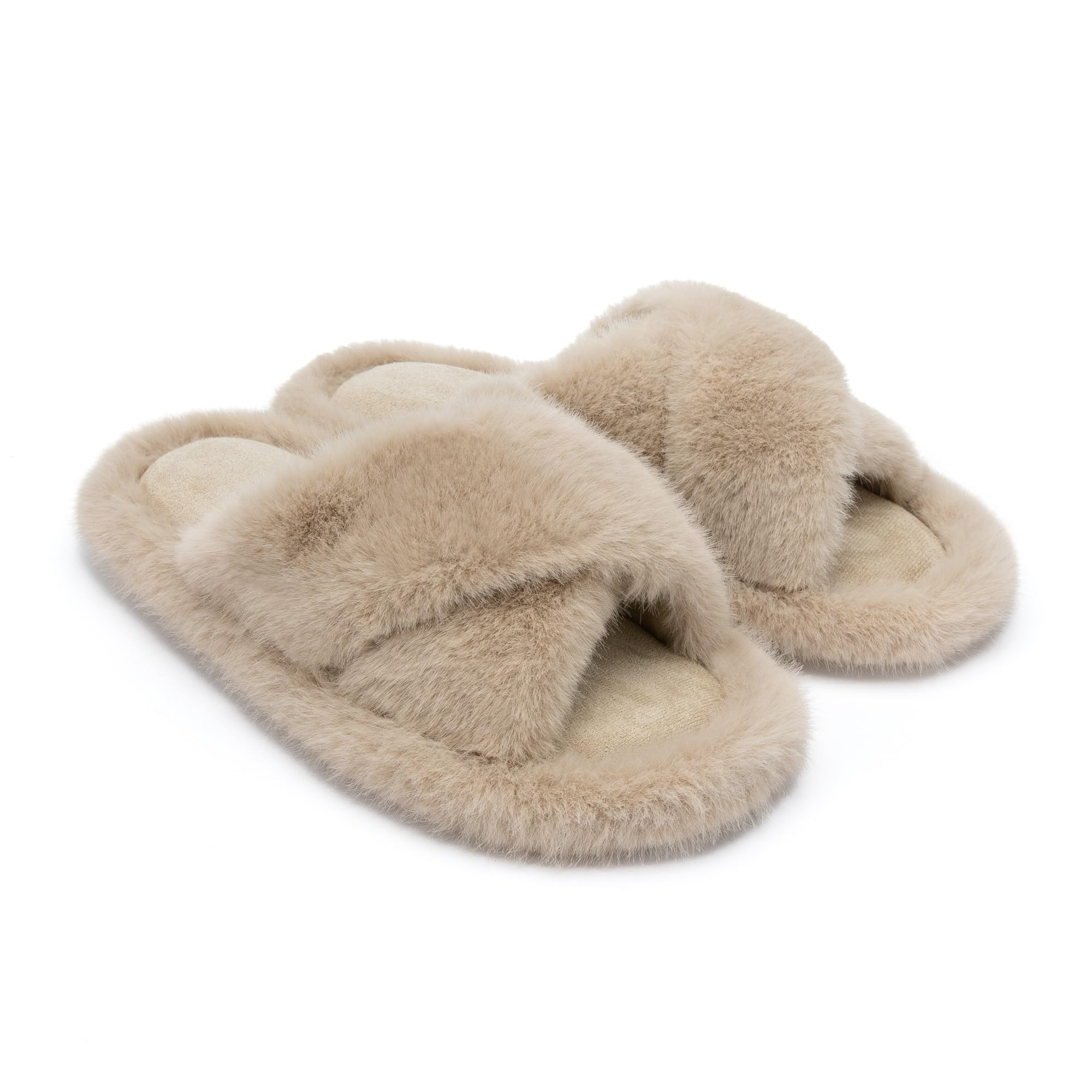 Chantomoo Women's Slippers Cross Band Fuzzy Memory Foam Slippers for Women Plush