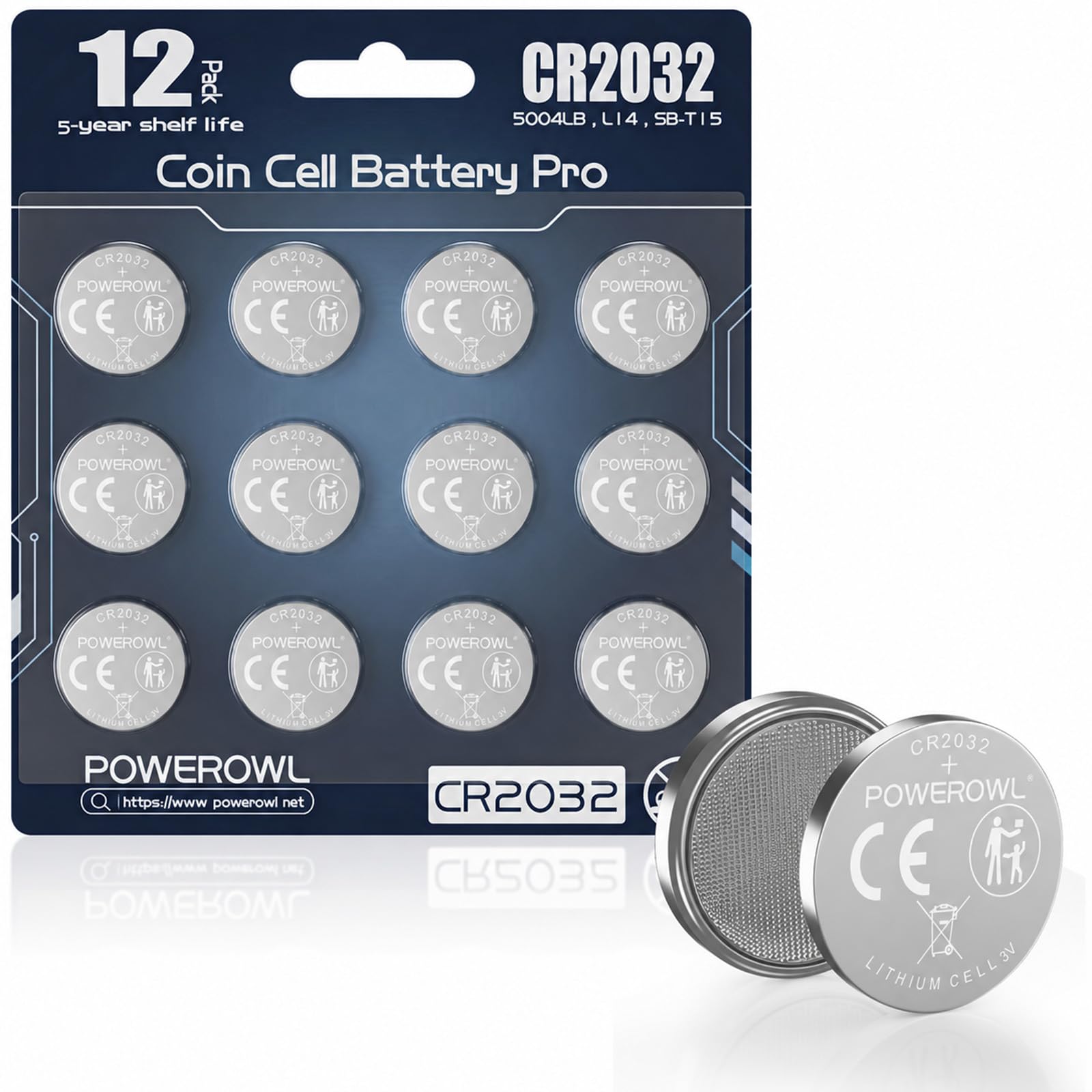POWEROWL 12 PCS CR2032 DL2032 E-CR2032 Batteries, Child safety packaging | CR 20