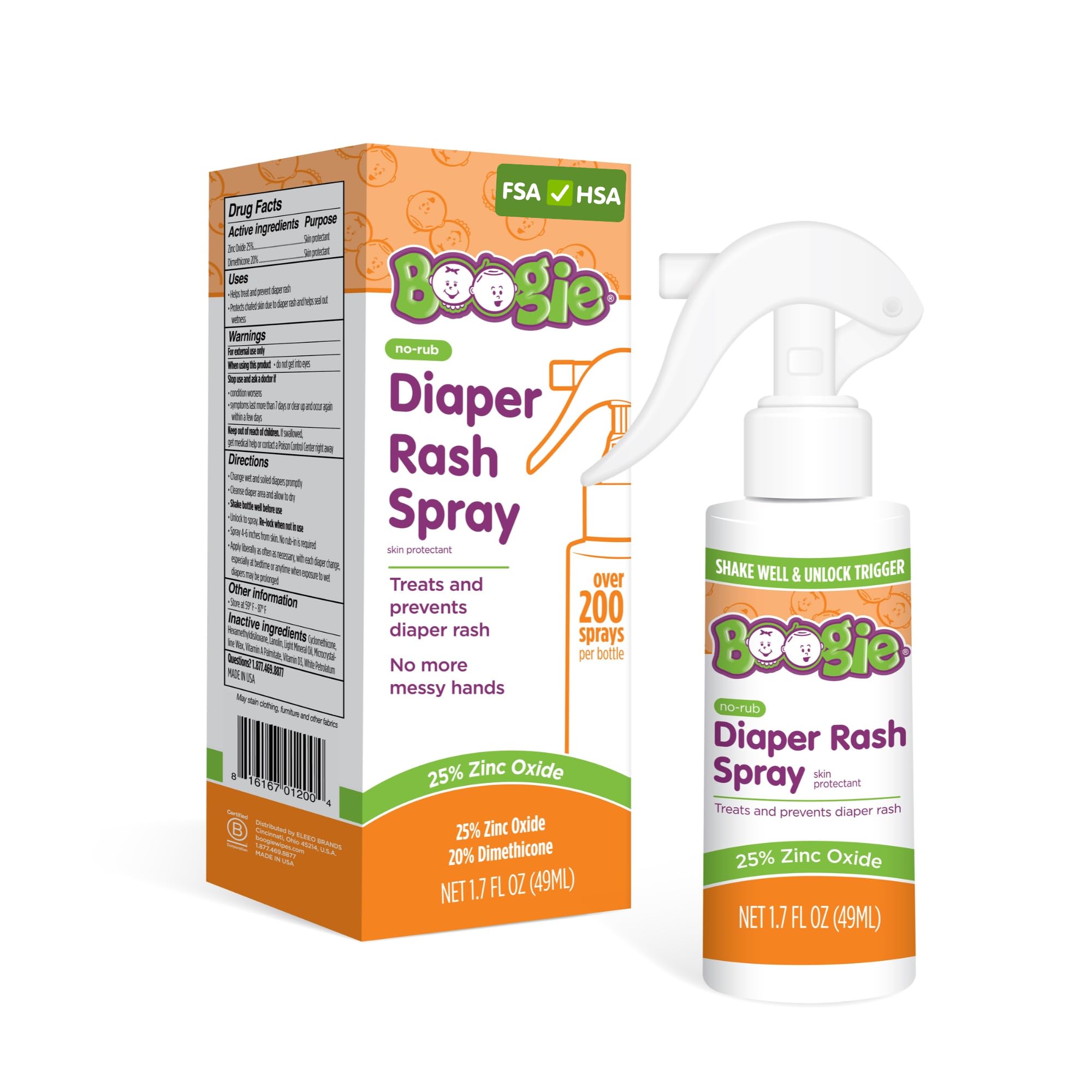 Boogie No-Rub Touch-Free Zinc Diaper Rash Cream Spray for Babies, 1.7 fl oz | 25