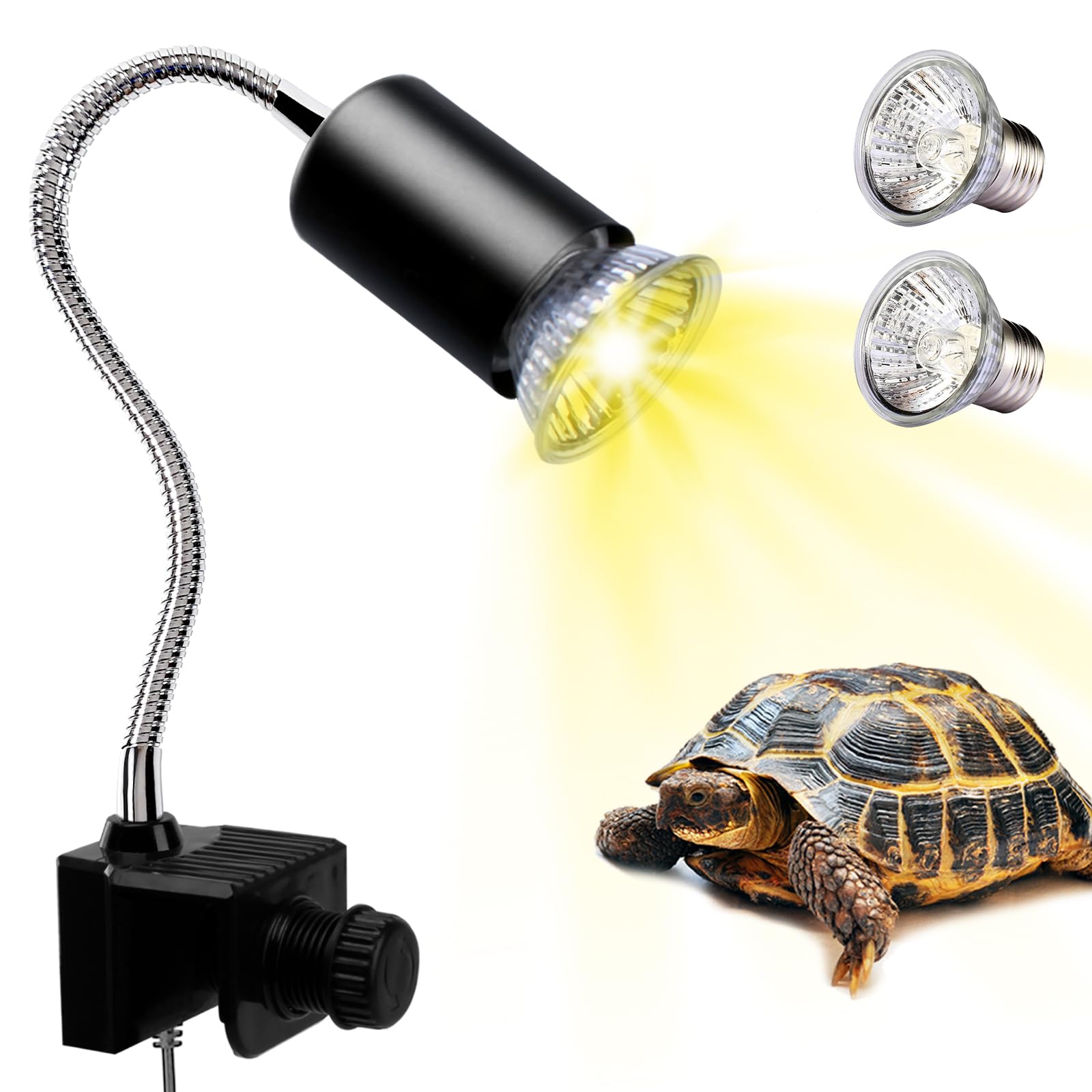 PewinGo Reptile Heat Lamp, UVA UVB Light with 2 * 50w Basking Bulb and 360° Swiv