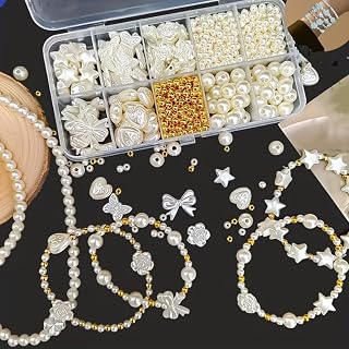 800pcs White Acrylic Beads Set, Mixed Shiny Bows, Hearts, Stars, Butterflies and Flowers, Elegant Beads Kit with Box