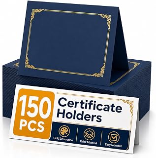 150 Packs Certificate Covers, 250gsm Navy Blue Diploma Holders with Gold Foil Border, Suitable for Inner Pages with a Size of 8.5x11 Award Certificates, Document Papers, Paper Card Stock