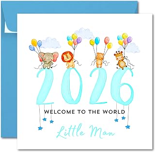 Printperfect - 2026 New Baby Card Baby Boy - Baby Boy Cards - Welcome To The World - Congratulations On Your New Baby - Nephew/Godson - Grandson/Great-Grandson - Boys - Born in 2026 (2026)